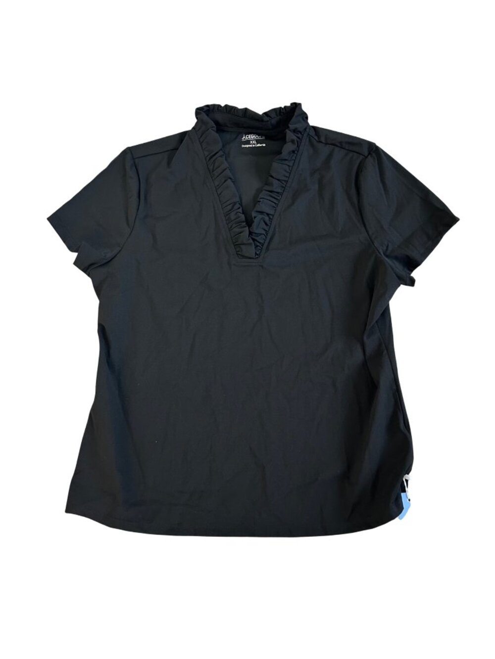 Acegolfs Women's Sz XXL Black Ruffle V-Neck Short Sleeve Shirt UPF 50+